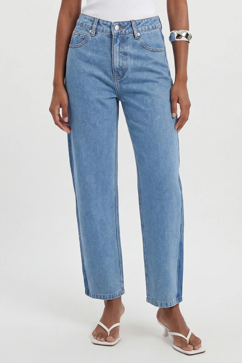 Mid Blue High-Rise Straight-Leg Jeans — KAREN MILLEN