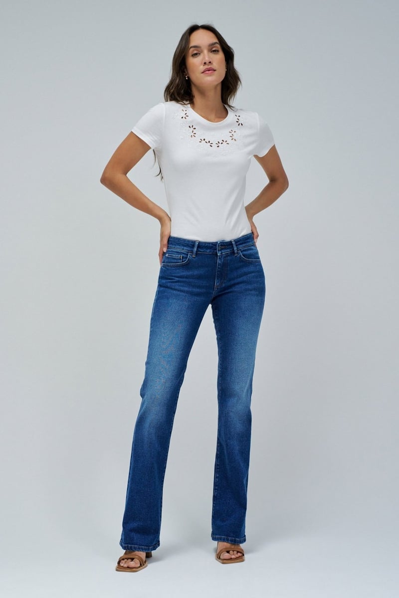 Pearl White Slim Fit Embroidered Round Neck T-Shirt