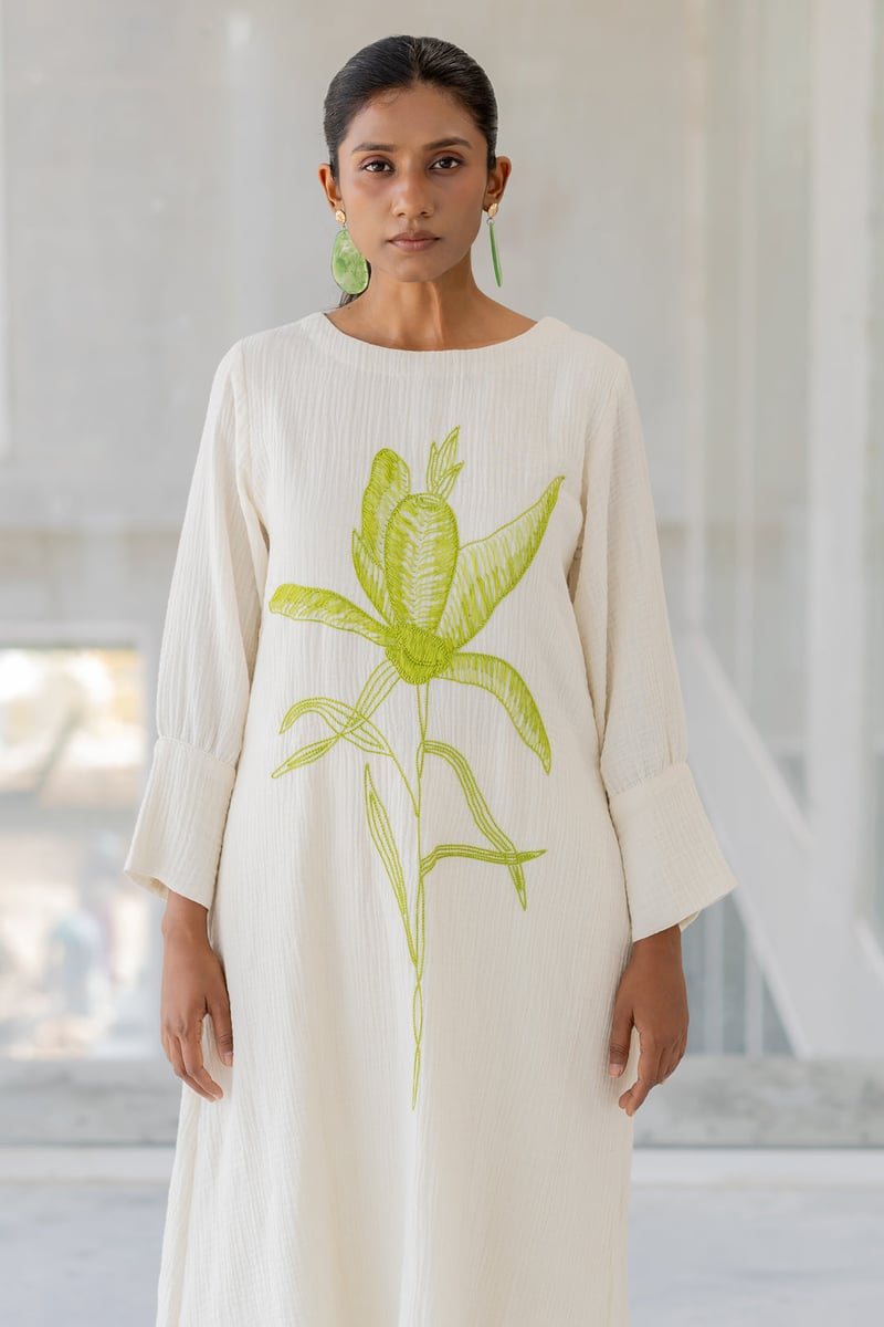 White Cotton Embroidered Kurta Set with Pants