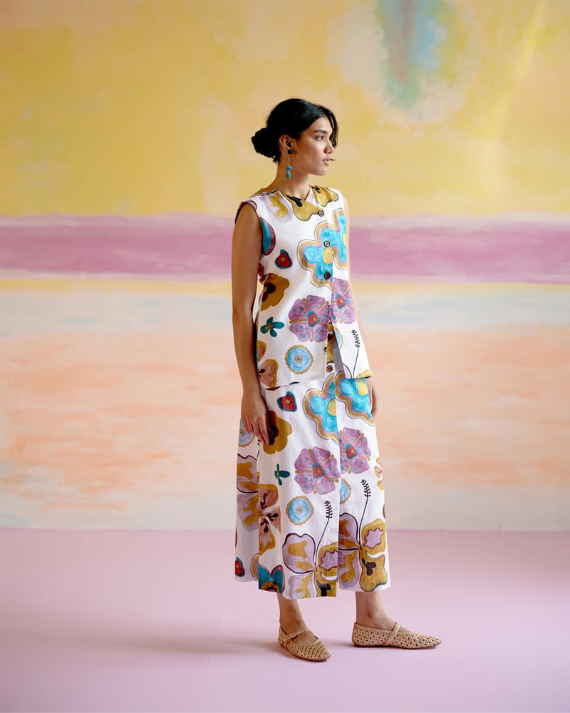 Multicolor Printed Cotton Poplin Skirt Co-ord Set