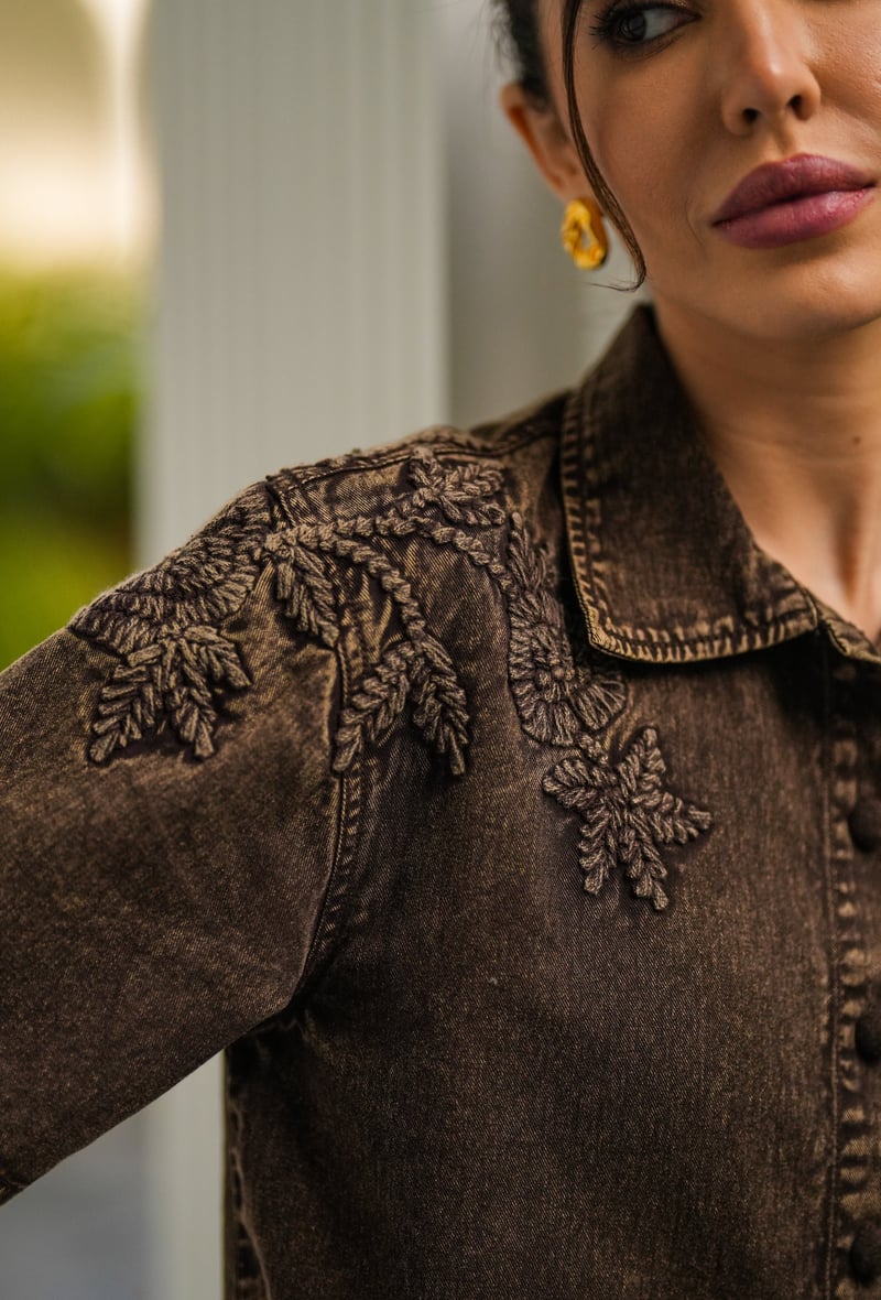Brown Denim Shirt and Shorts Co-ord Set
