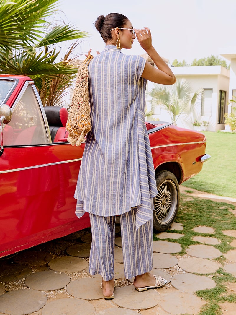 Striped Linen 3-Piece Co-ord Set with Longline Jacket