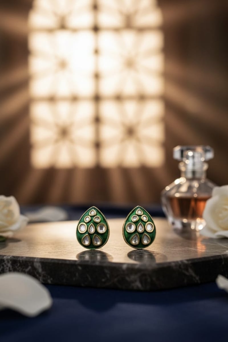 Emerald Meenakari & Kundan Stud