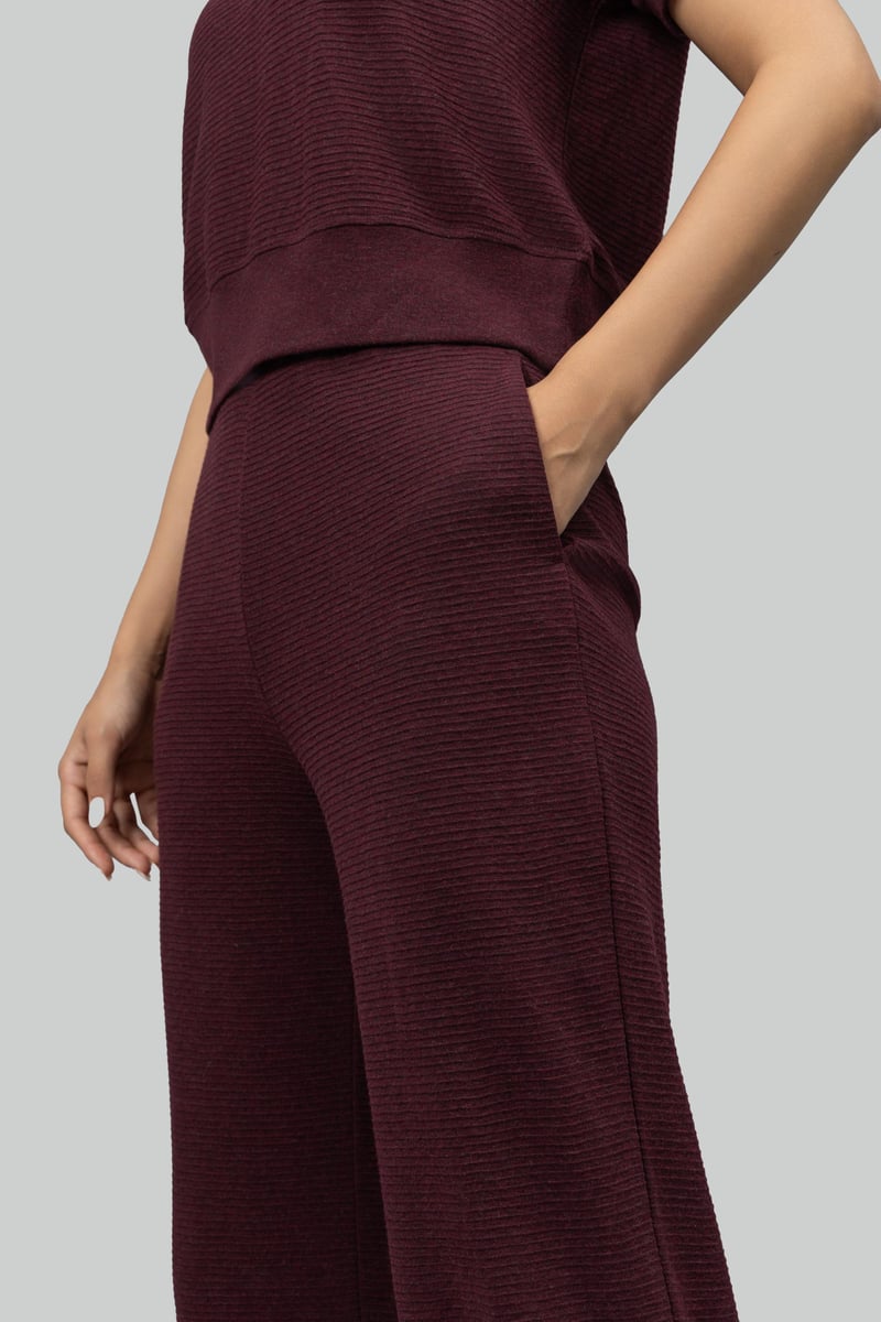 Burgundy Ottoman Rib Flared Lounge Pants