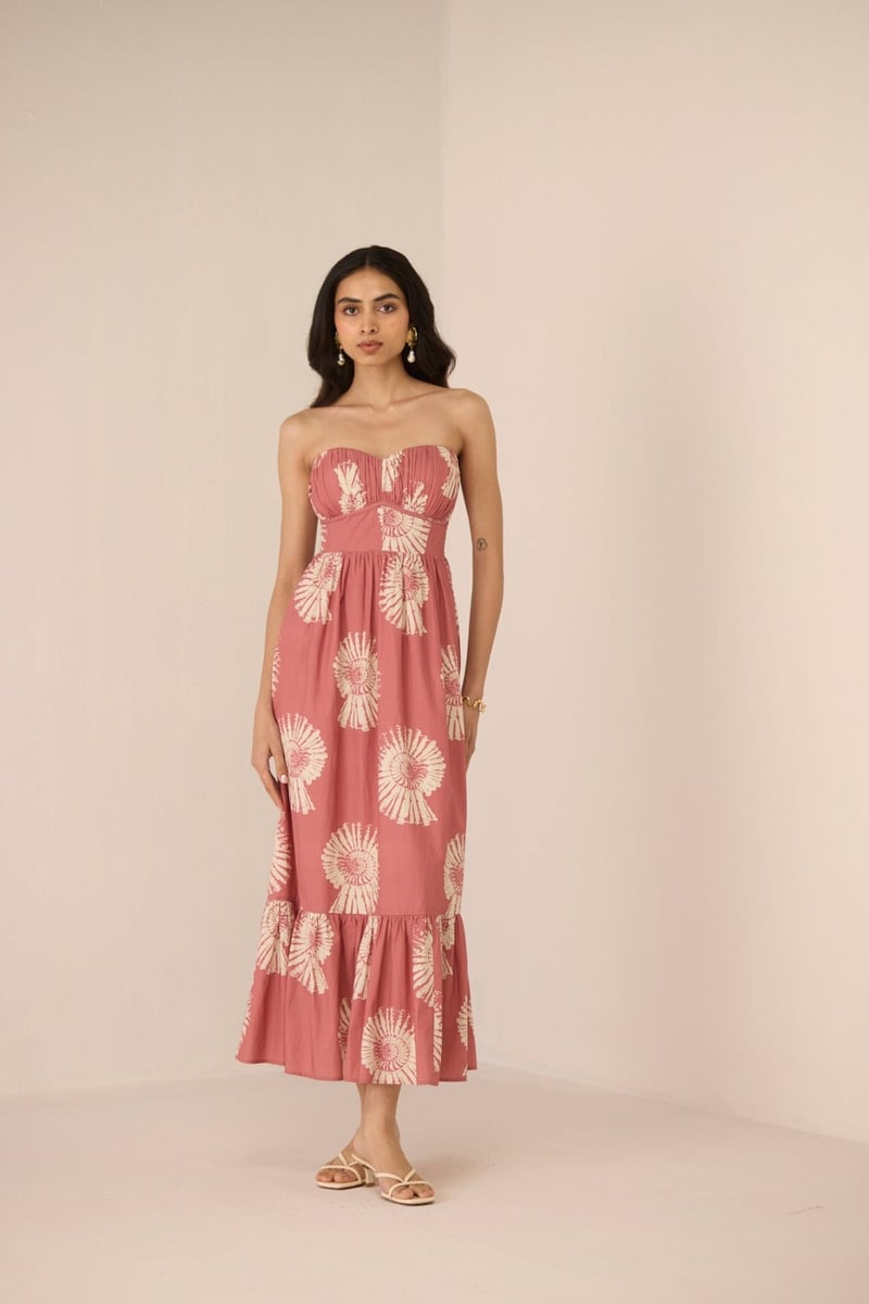 Nautilus Rose Floral Strapless Corset Maxi Dress