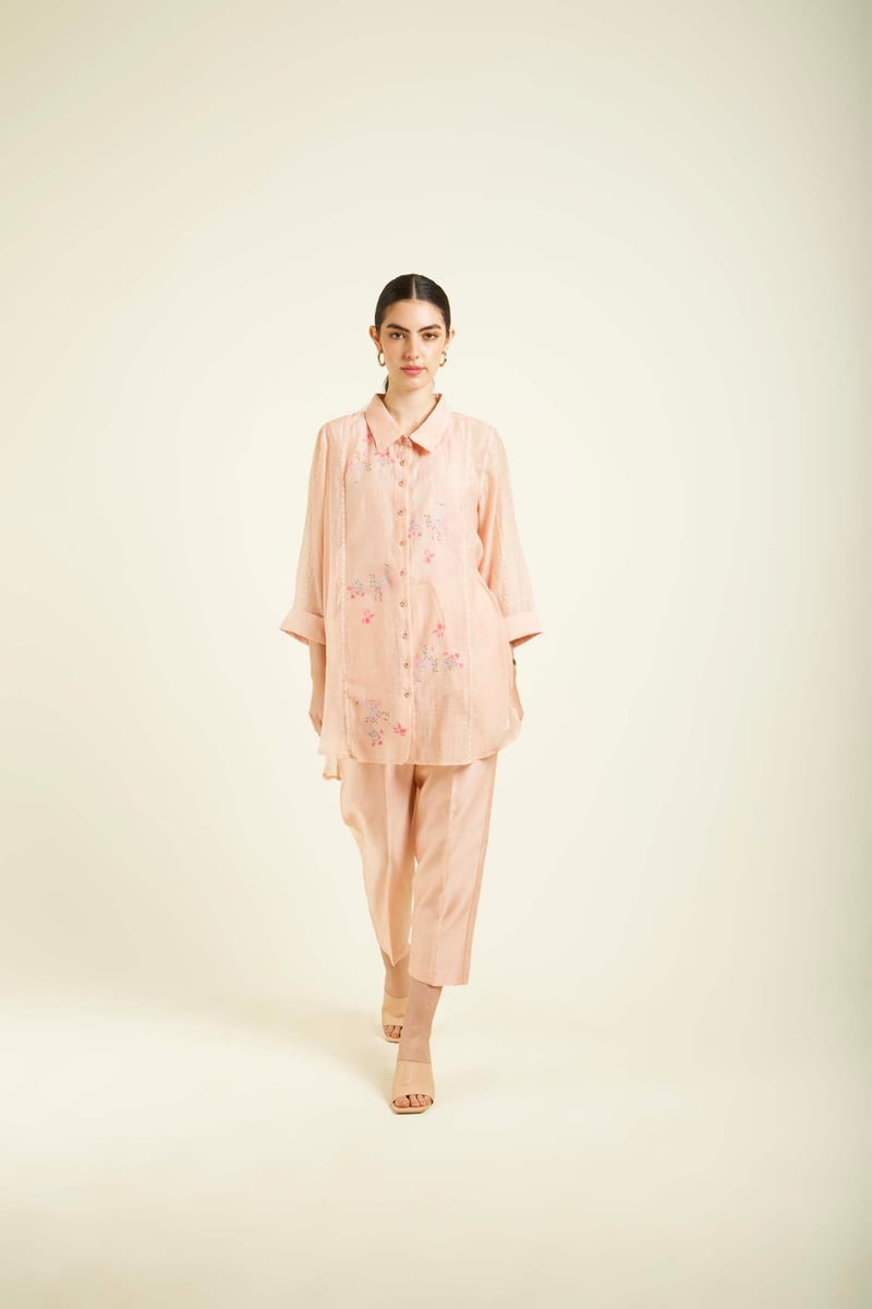 Old Rose Chanderi Shirt and Straight Pants Co-ord Set