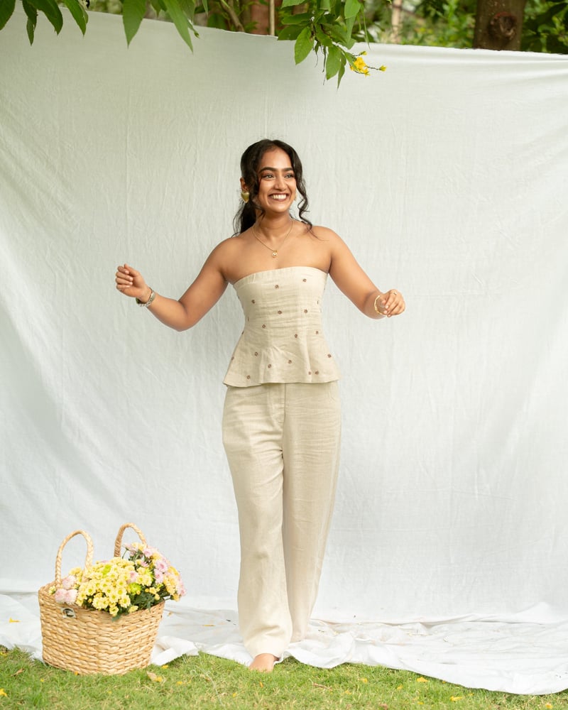 Natural Linen High-Rise Straight-Leg Trousers