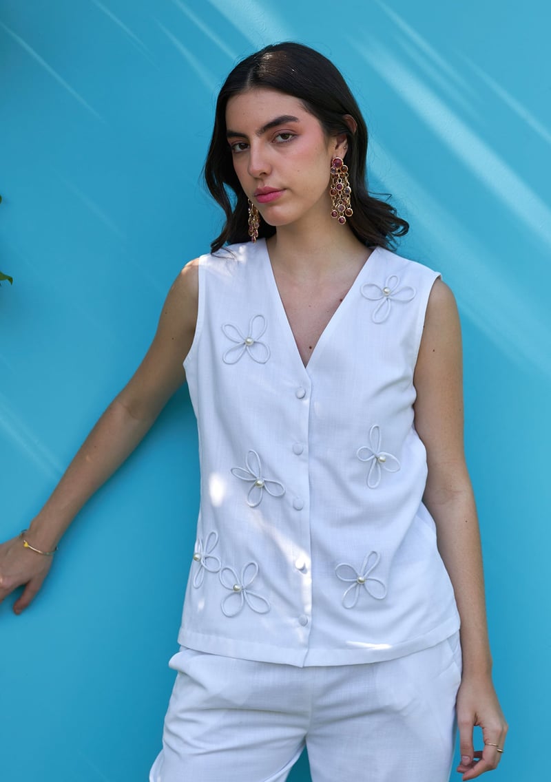 White Waistcoat and Wide-Leg Trousers Co-ord Set
