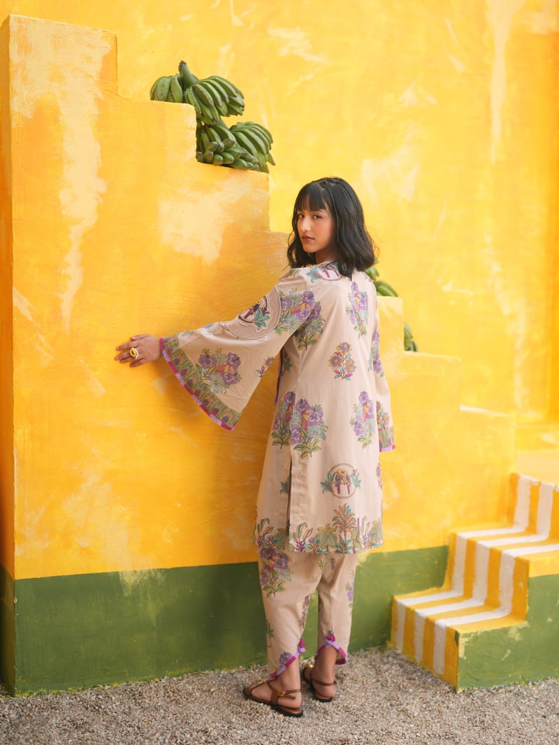 Dusty Lilac Printed Kurta and Tulip Salwar Set