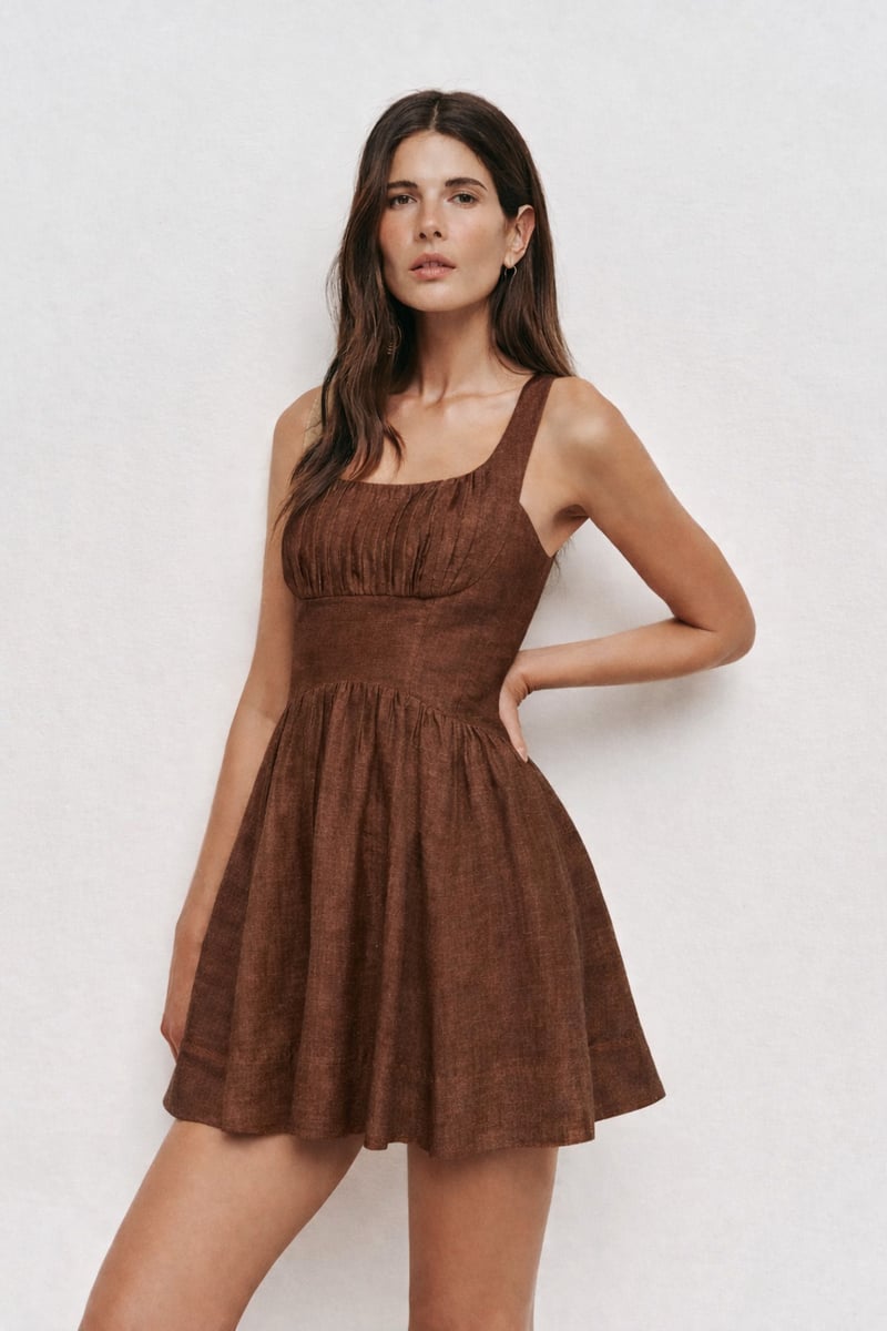 Aira Mini Cocoa Linen Dress — MOMENT BOMBAY