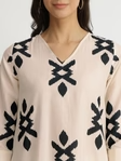 Cotton Ikat Geometric Print Kurta - Off-White