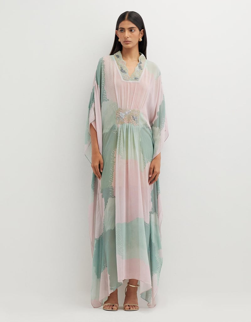 Multicolor Printed Long Dress with Embellishement — Kavita Bhartia