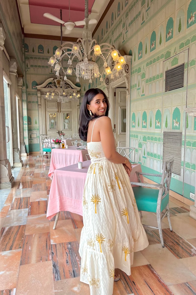 Off-White Printed Tiered Maxi Dress with Crochet Waist