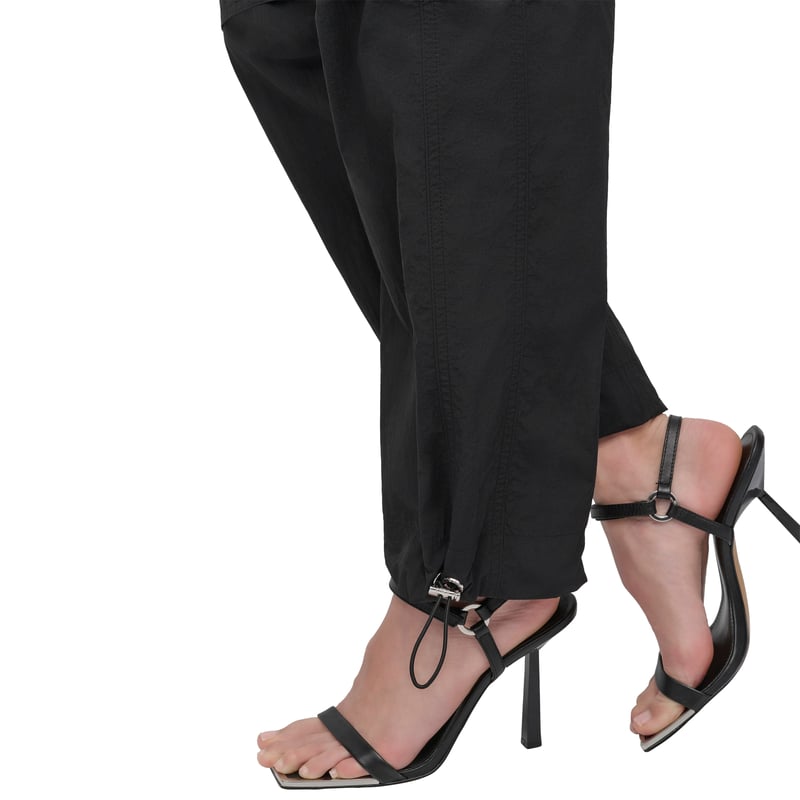 Black High-Rise Nylon Utility Straight-Leg Trousers