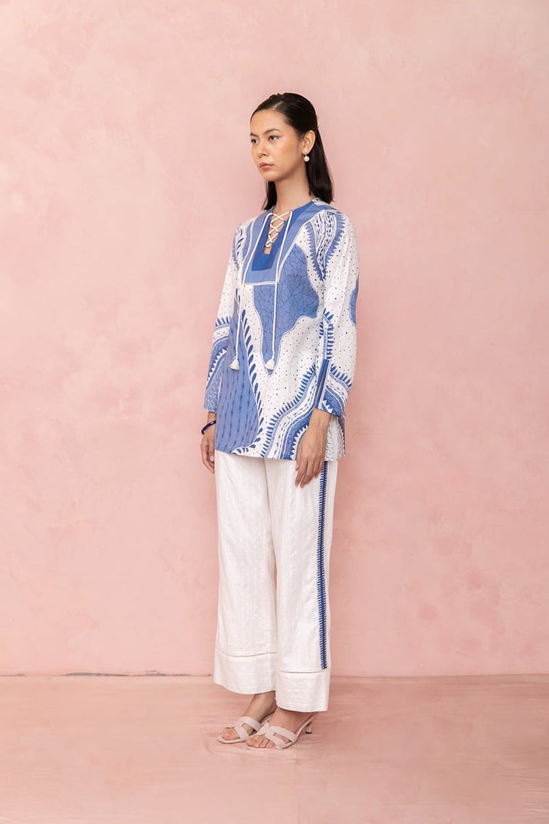 Indigo Printed Kurta and Straight Pants Co-ord Set