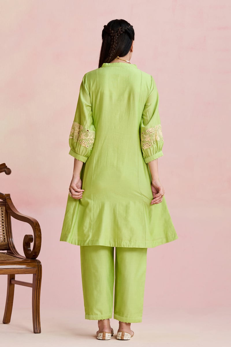 Green Chanderi Embroidered Kurta Set