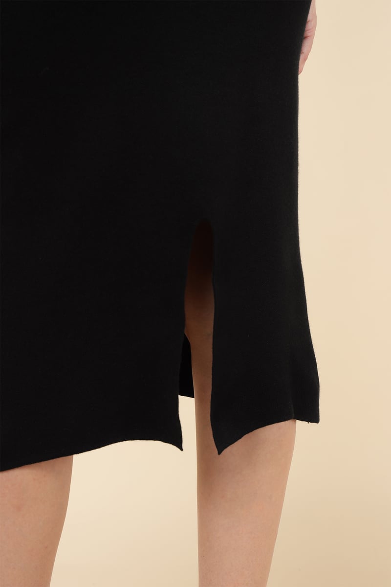 Black Graphic Knit Top and Midi Skirt Co-ord Set