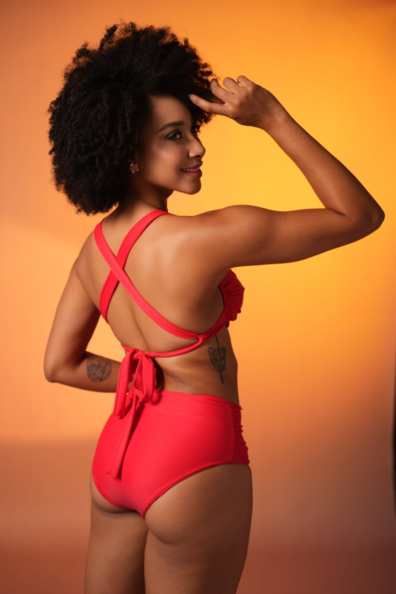 Cherry Underwired Bikini with High-Waist Bottom