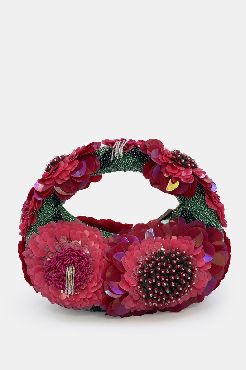 Crimson Bloom Luxe Embellished Bag