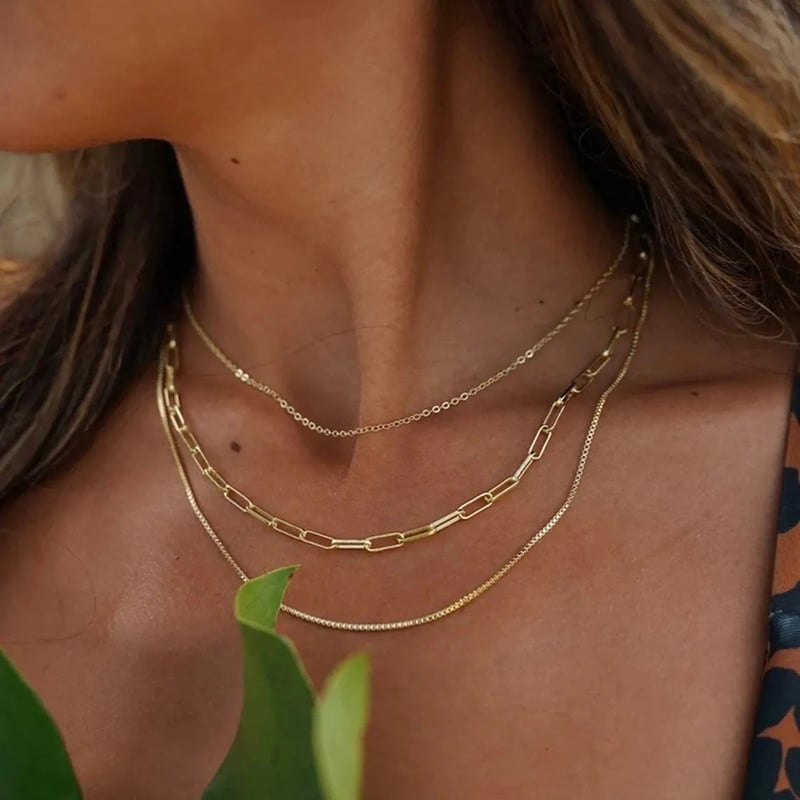 Triple Layered Snake Paperclip Necklace, Hailey — Inaya Accessories