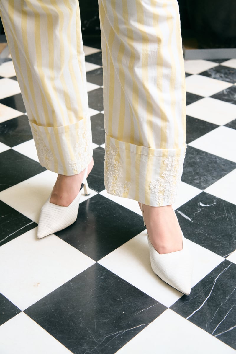 Yellow Striped Cotton Co-ord Set with Lace Panels