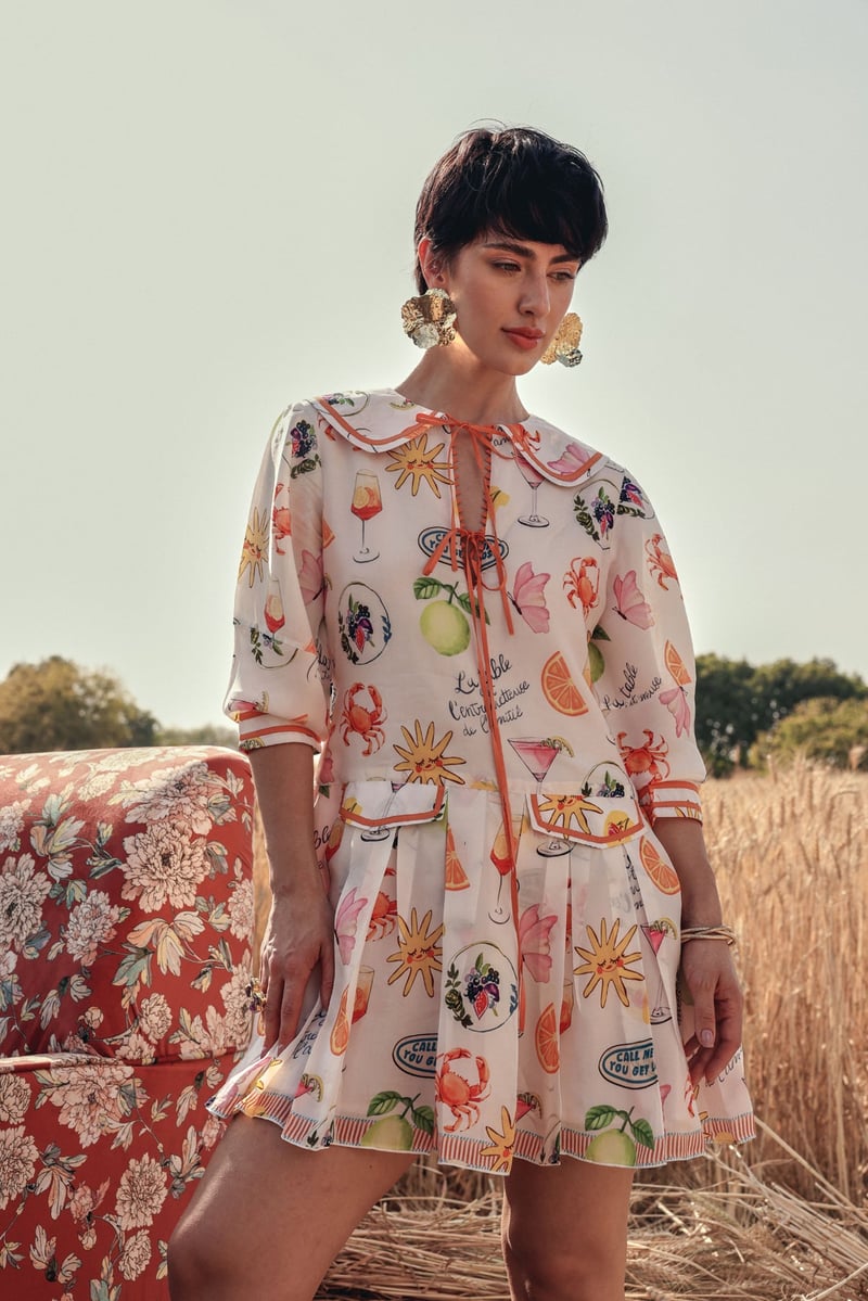 Blush Pink Printed Silk Mini Dress with Peter Pan Collar — BELONG