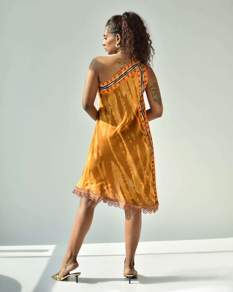 Brown One-Shoulder Tie-Dye Mini Dress