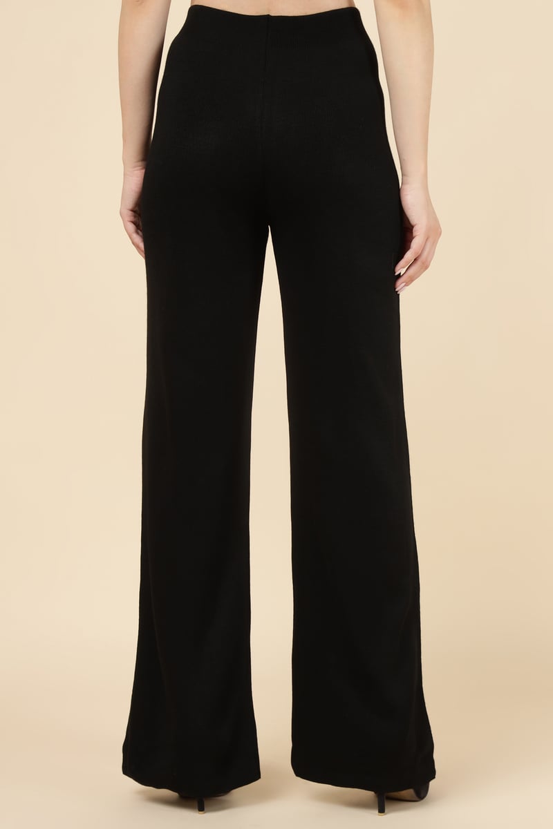 Black Knit Button-Front Top and Wide-Leg Pants Co-ord Set
