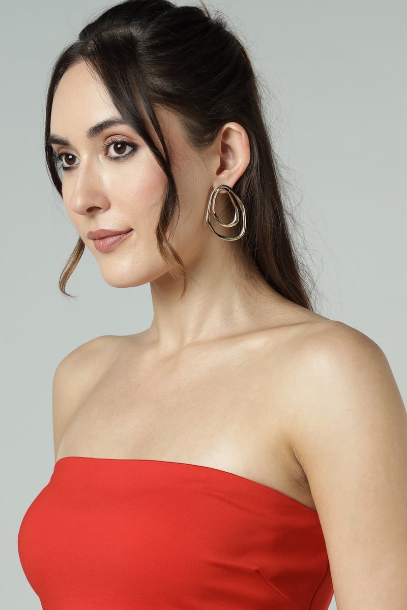 Red Bandeau Peplum Top with Ruffle Hem