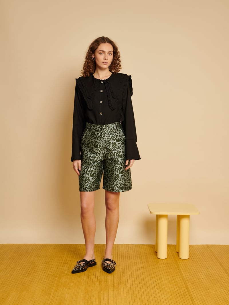 Green Leopard Print High-Rise Tailored Shorts