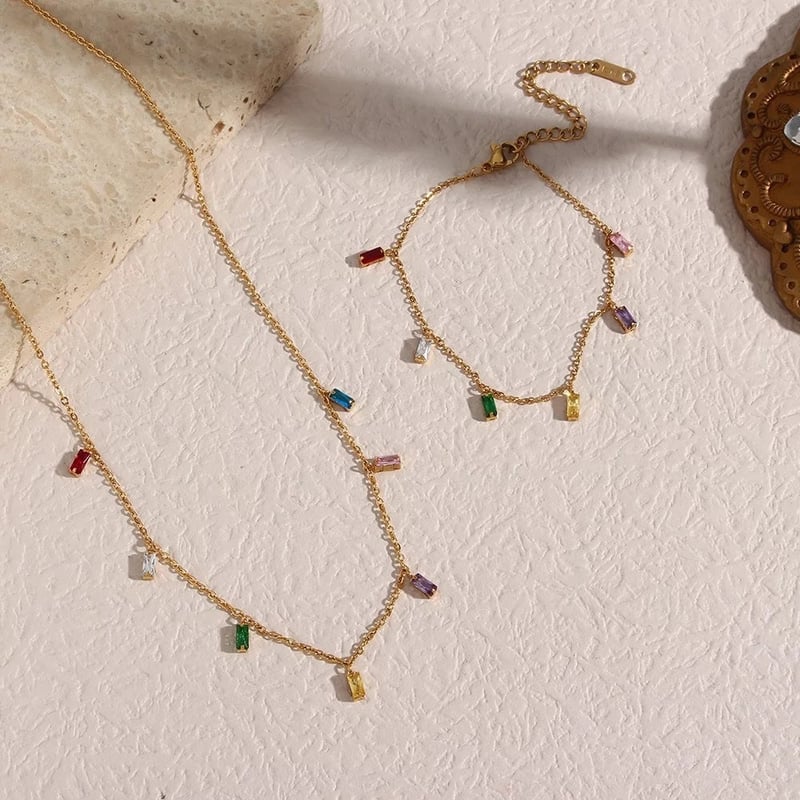 Rainbow Rhinestone Necklace, Sara