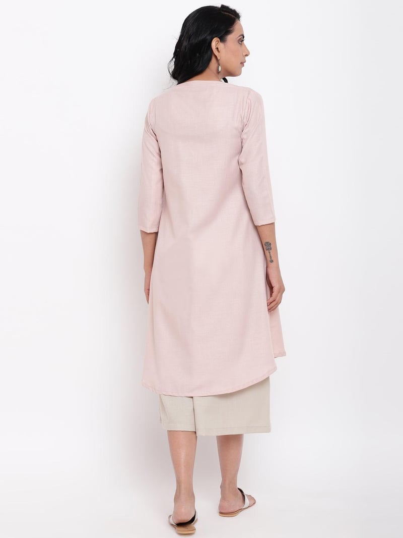 Pink V-Neck A-Line Kurta and Pant Set