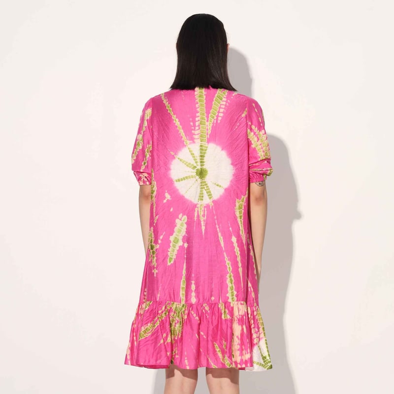 Pink Tie-Dye Tiered Knee-Length Dress