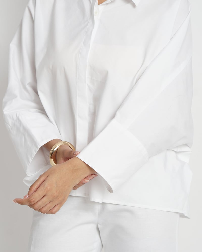 White Oversized Boxy Cotton Shirt with Concealed Placket