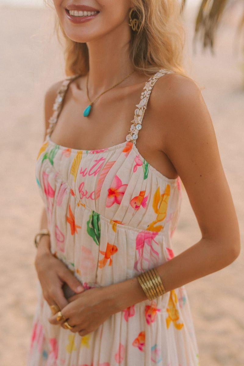 White Printed Tiered Strappy Maxi Dress