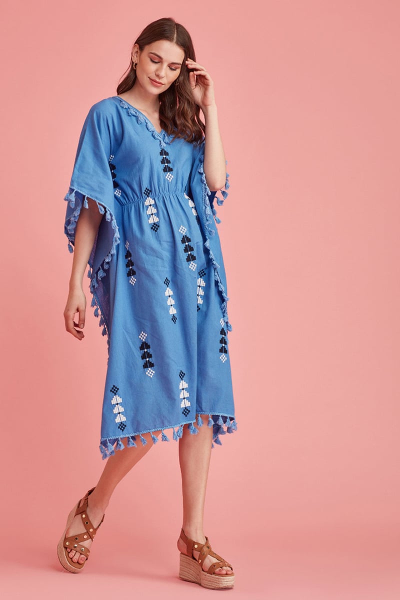 Embroidered Tassel Trimmed Kaftan