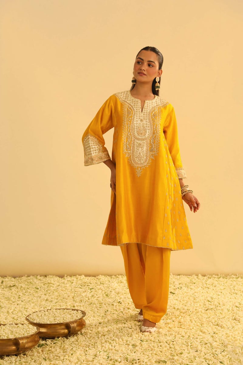 Mustard Kalidaar Choga Kurta Set with Salwar