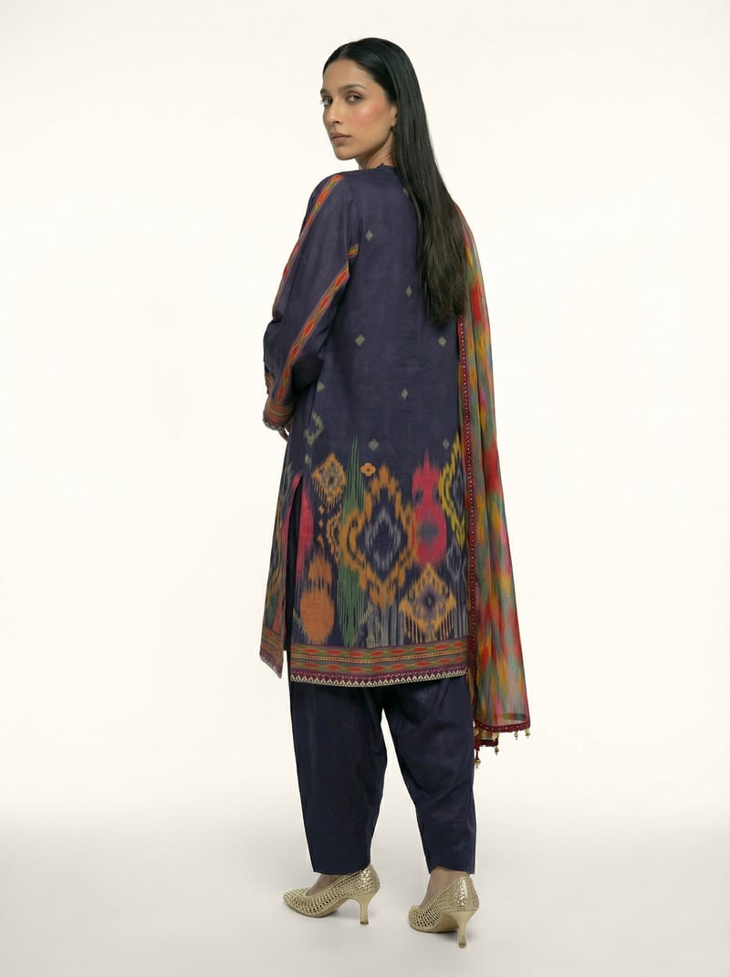 Grey Printed Muslin Silk Kurta Set with Dupatta