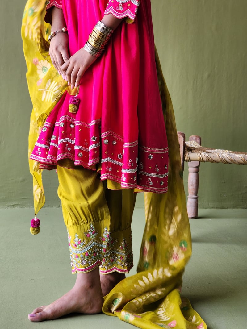 Magenta Embroidered Anarkali Kurta Set with Dupatta