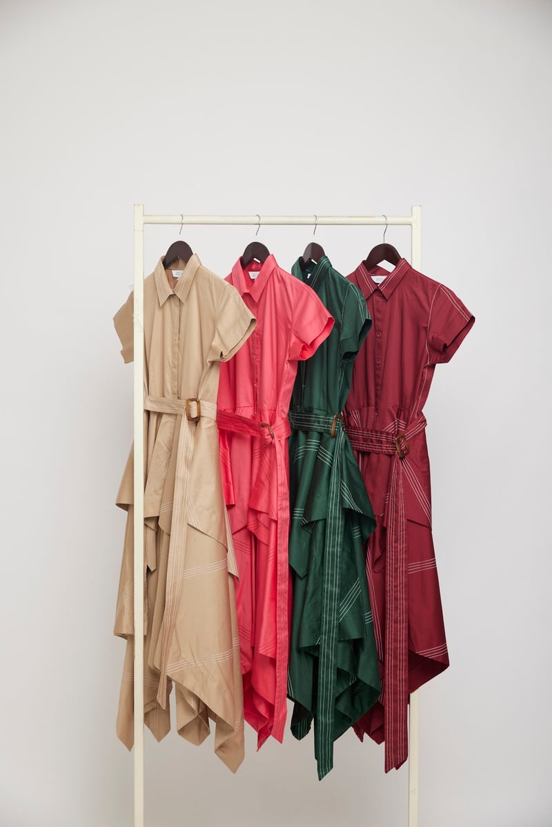 Beige-Gold Asymmetrical Layered Shirtdress with Belt