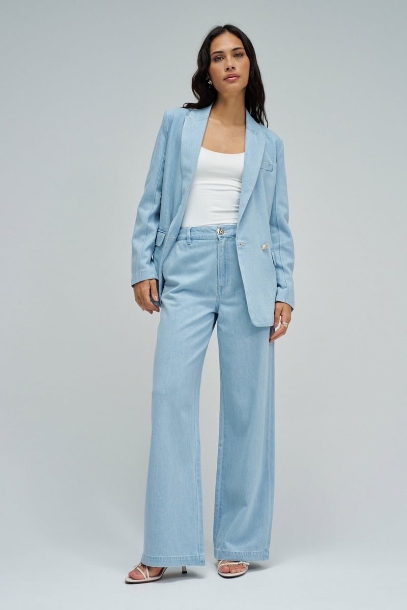 Light Blue Tailored Double-Breasted Blazer Jacket