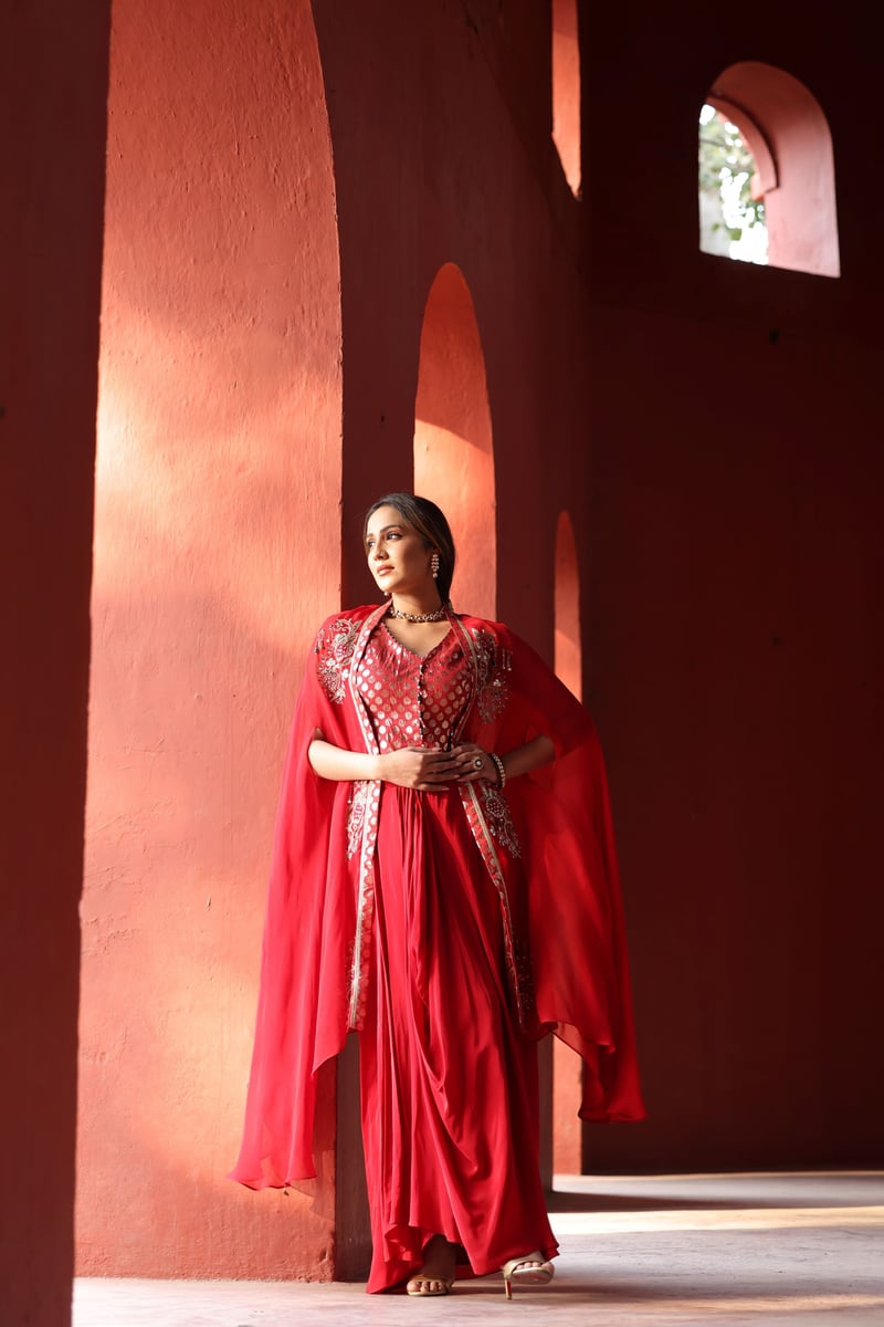 Red Chanderi Dhoti Set