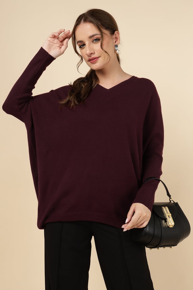Bordo V-Neck Longline Relaxed Fit Sweater