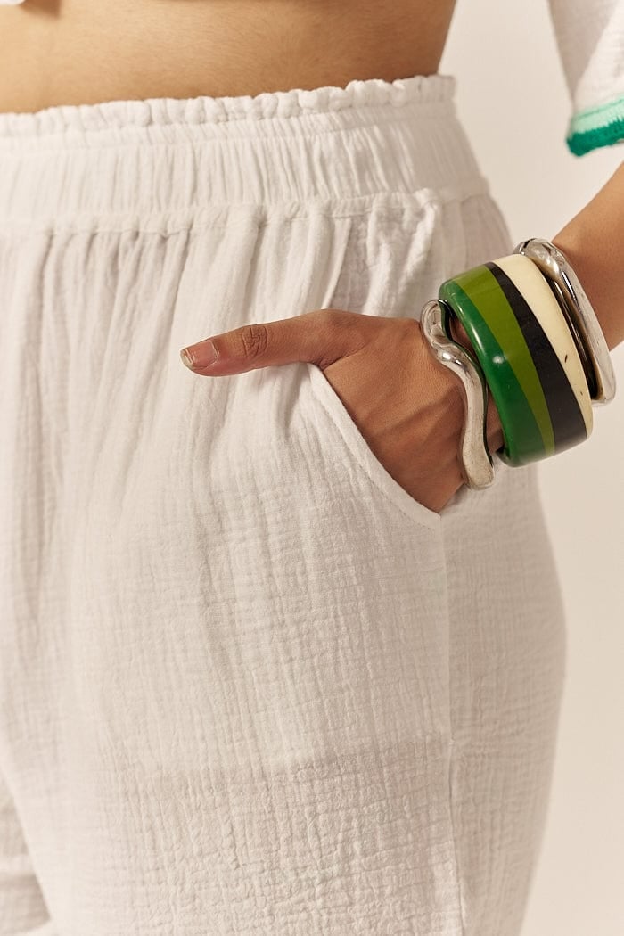 White and Green Crochet Trim Shirt and Shorts Co-ord Set