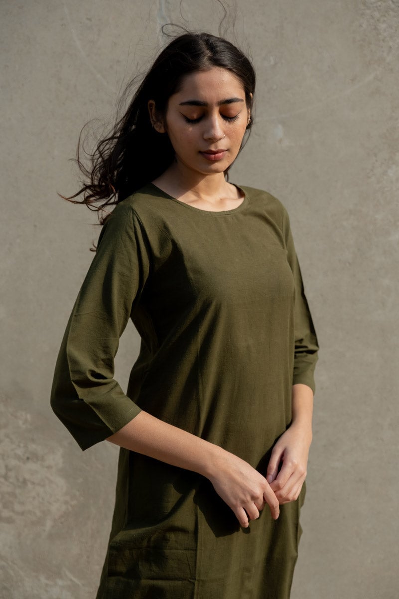 Olive Cotton Kurta and Culotte Co-ord Set
