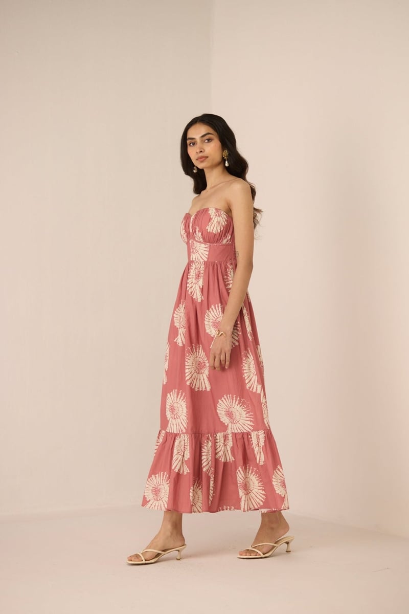 Nautilus Rose Floral Strapless Corset Maxi Dress