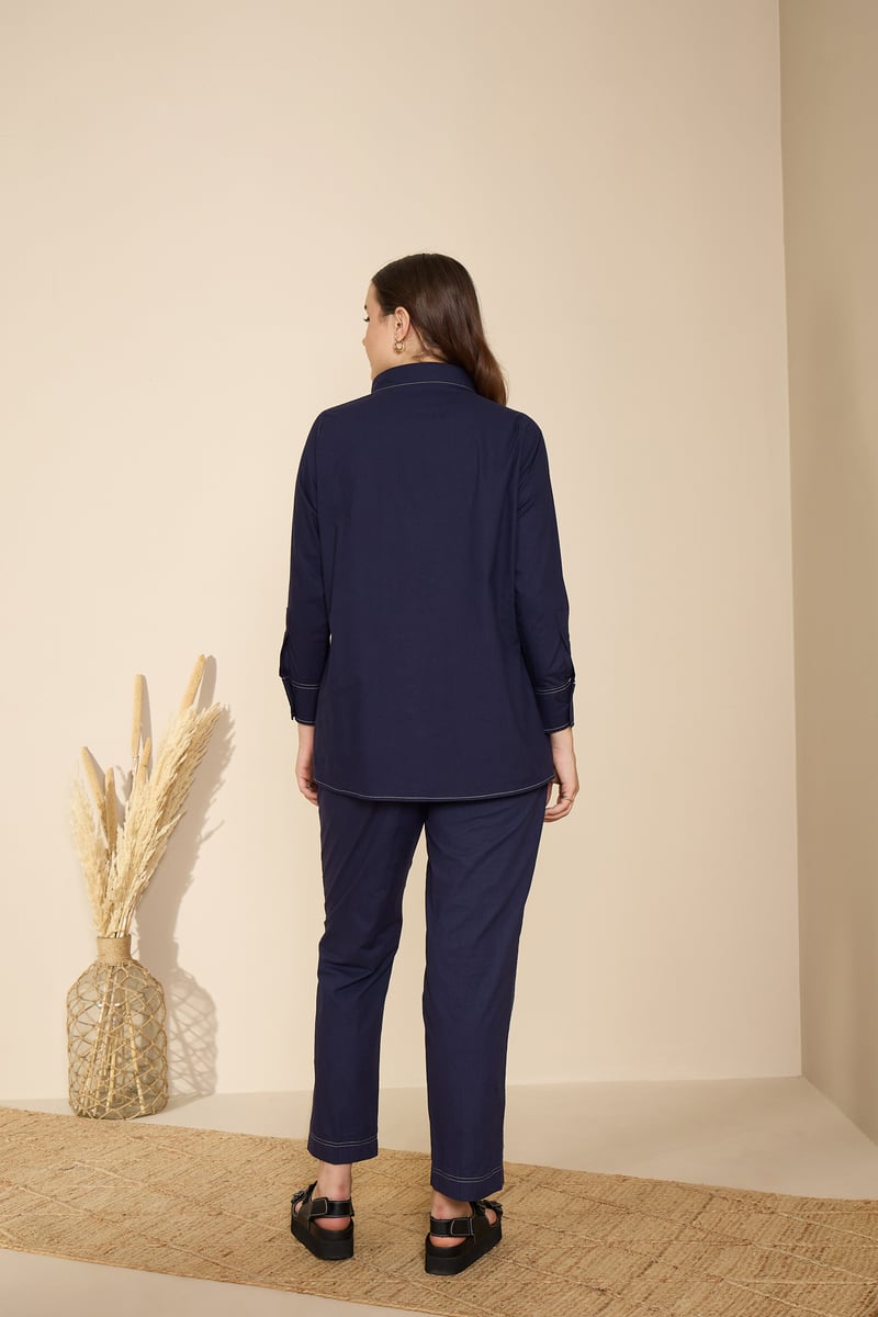 Endless Blue Cotton Poplin Shirt and Pants Co-ord Set