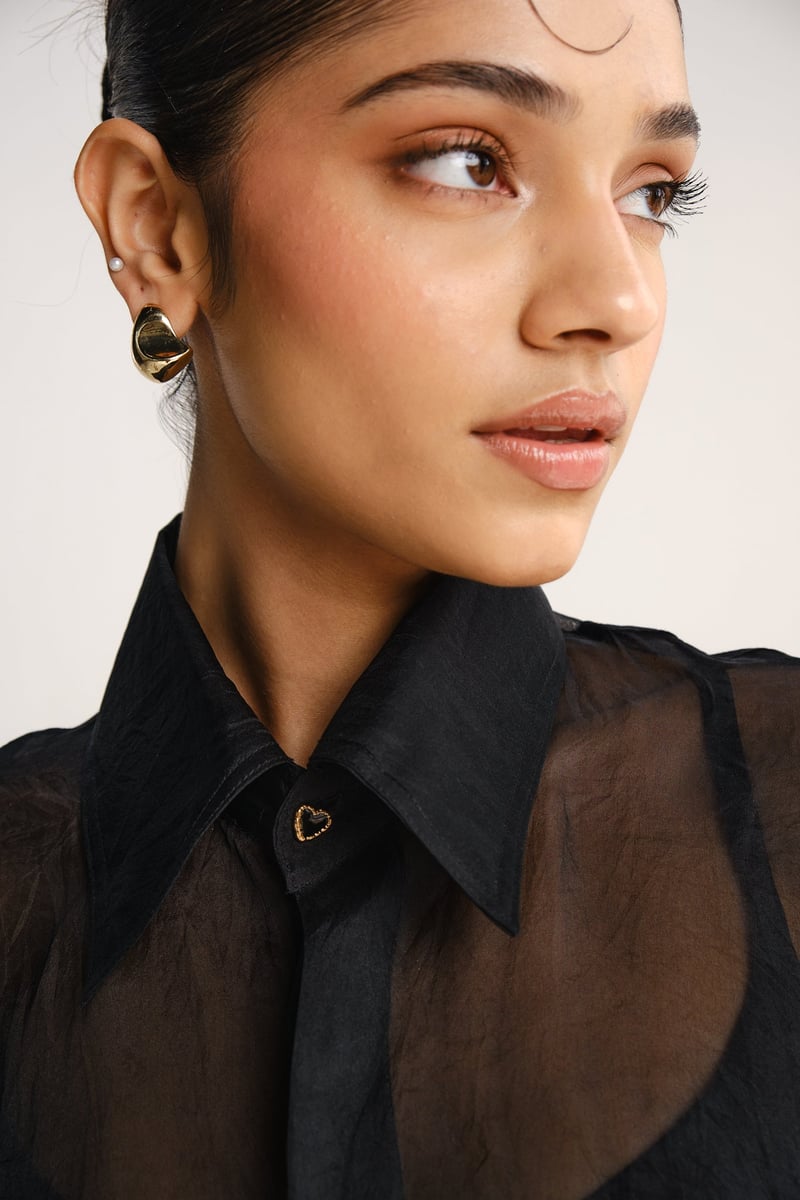 Black Sheer Organza Button-Down Shirt