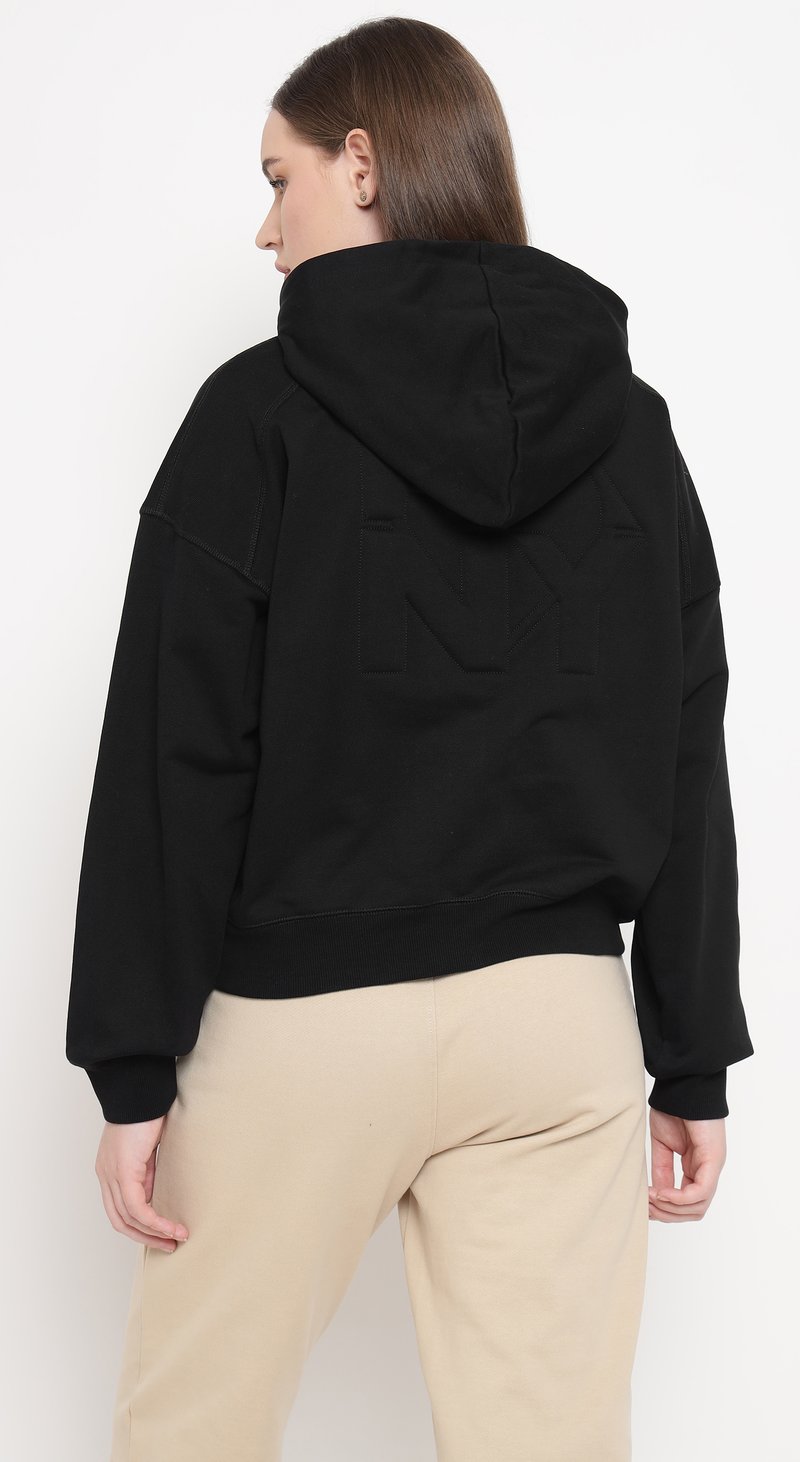 Black Zip-Up Cotton Terry Hoodie