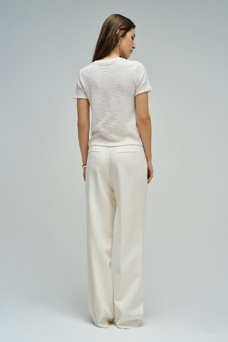 White Textured Knot-Front Round Neck T-Shirt
